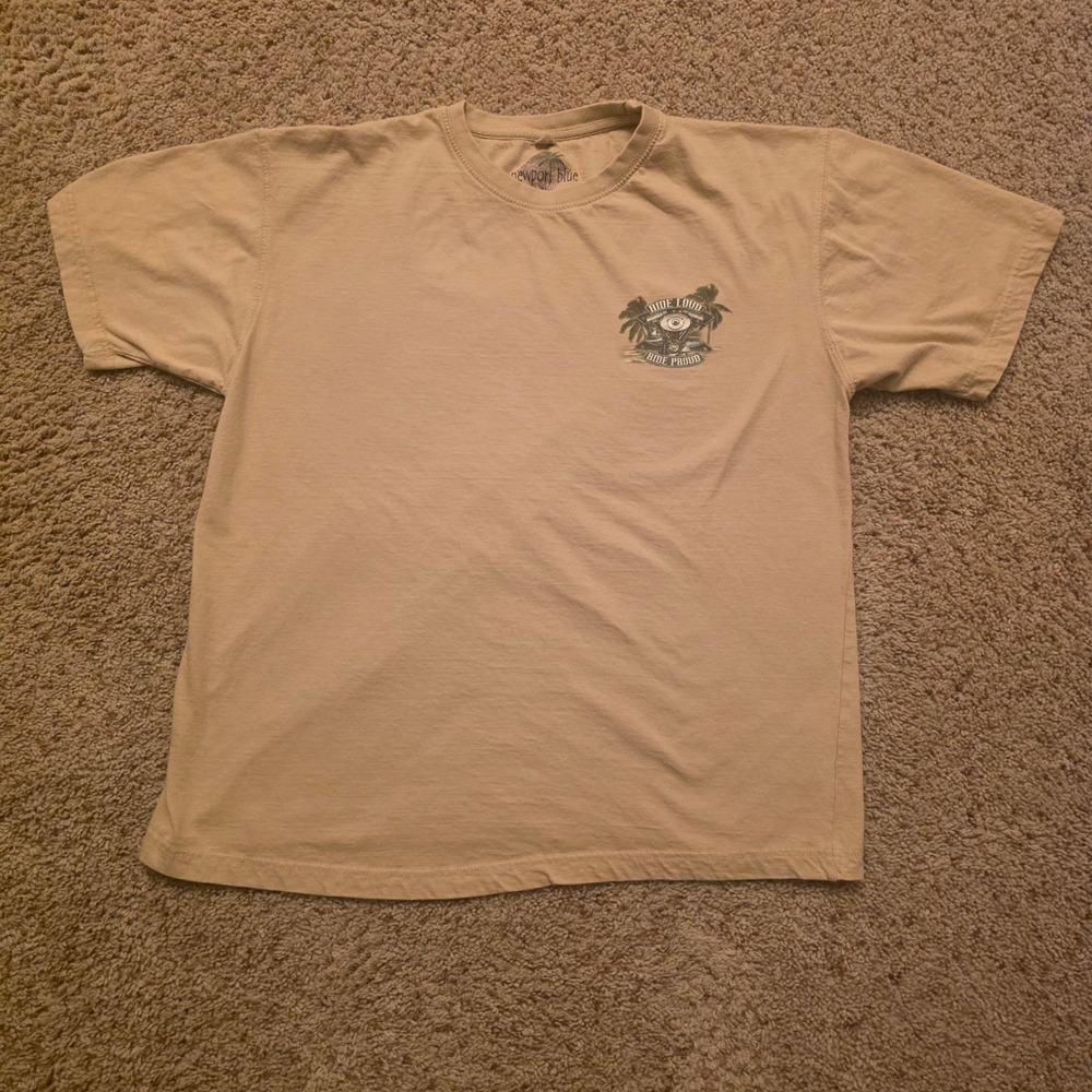 Newport Blue Mens XL Tan Ride Loud Ride Proud Motorcycle Graphic T-Shirt Khaki